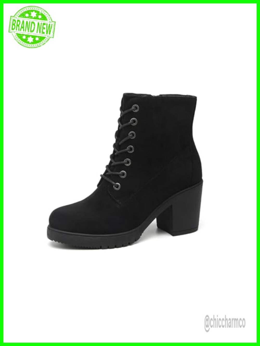 Women's Chunky Heel Ankle Boots Stylish High Heel Lace-Up Side Zipper Booties